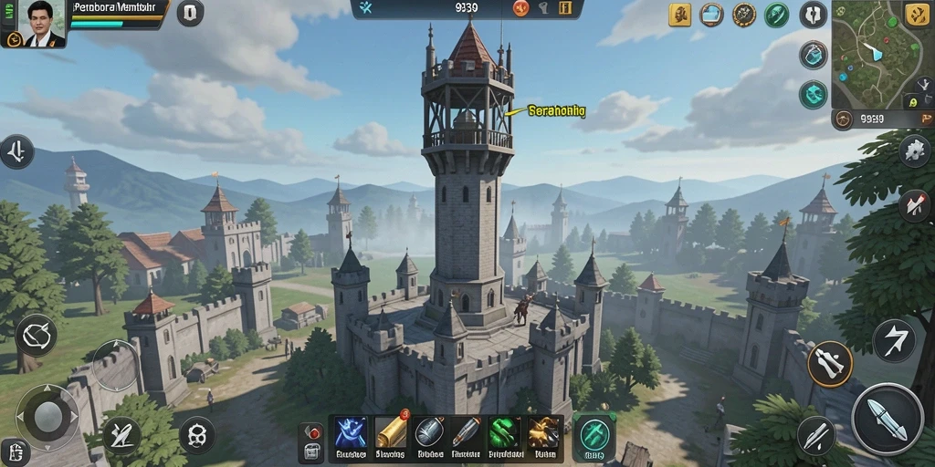 Gameplay mendebarkan dalam 9939 dengan menara pertahanan yang strategis.