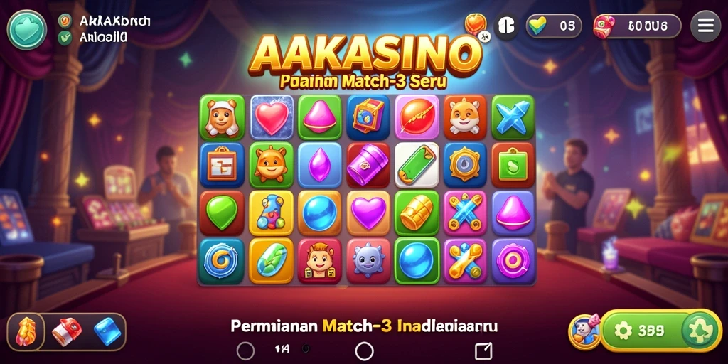 Tampilan gameplay seru AAKASINO di level match-3.