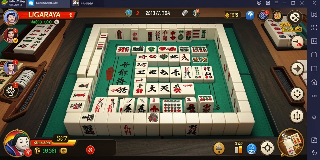 Tampilan gameplay seru dari LIGARAYA dengan grafis Mahjong yang menarik.