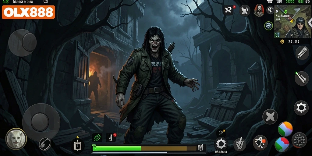 Screenshot gameplay OLX888 yang menampilkan suasana Horror yang mencekam.